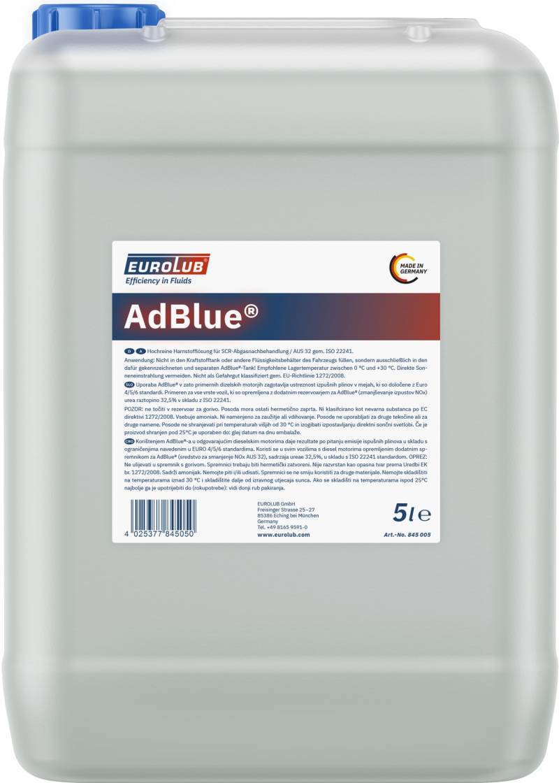 EUROLUB 845005 AdBlue Hochreine SCR Harnstofflösung ISO 22241, 5 Liter von EUROLUB