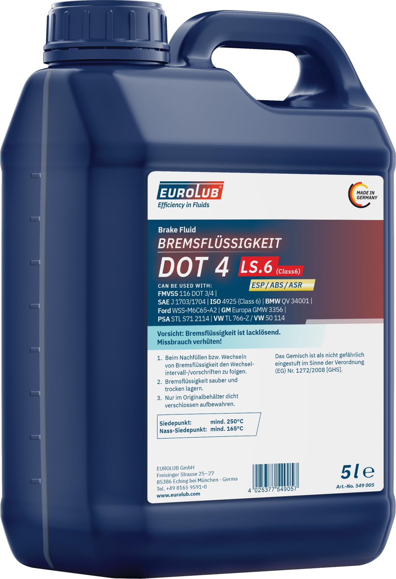 EUROLUB Bremsflüssigkeit DOT4 LS.6 (Class6), 5 Liter von EUROLUB