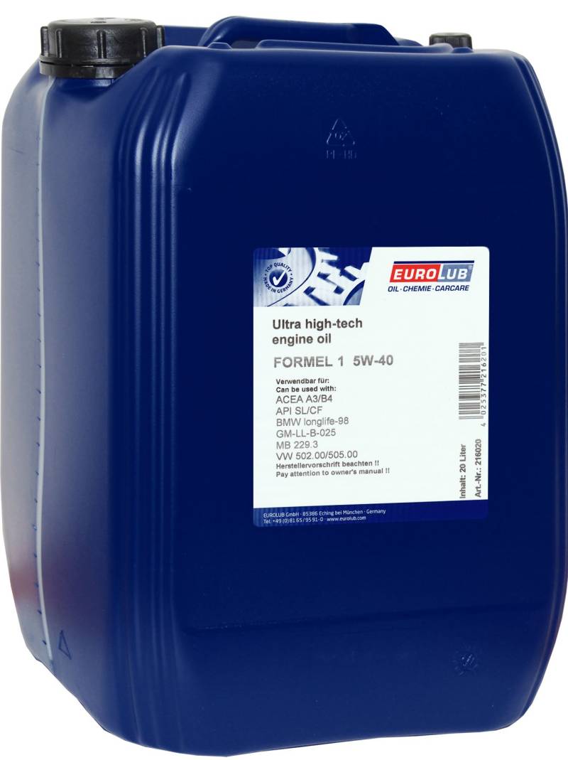 EUROLUB FORMEL 1 SAE 5W-40 Motoröl, 20 Liter von EUROLUB