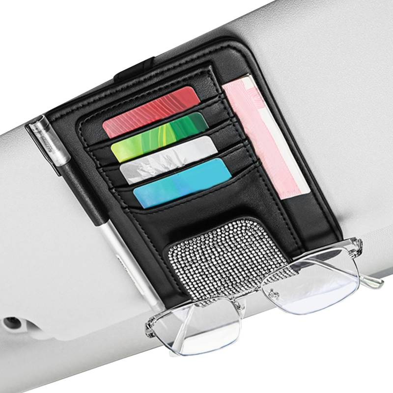 Euyehn Brillenclip-Halter für Sonnenblende, Auto-Visiertasche – Strass-Design, Auto-Visier-Tasche, Ticket-Kartenclip, Auto-Visier-Aufbewahrungstasche, Auto-Brillenhalter von Euyehn