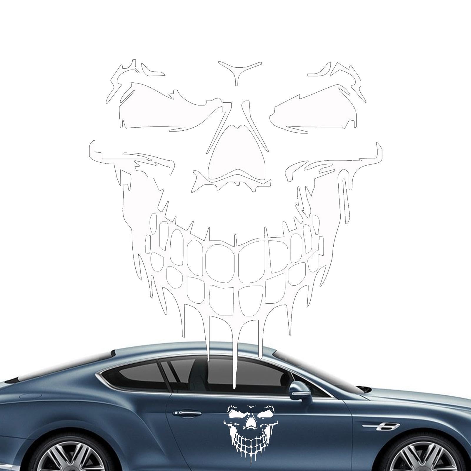 Euyehn Reflektierender Auto-Totenkopf-Aufkleber, Reflektierende Selbstklebende Totenkopf-Vinyl-Autoaufkleber, Cartoon-Vinyl-Auto-Außendekorationszubehör für Fahrzeughaube, Türen, Stoßstange, Fenster von Euyehn