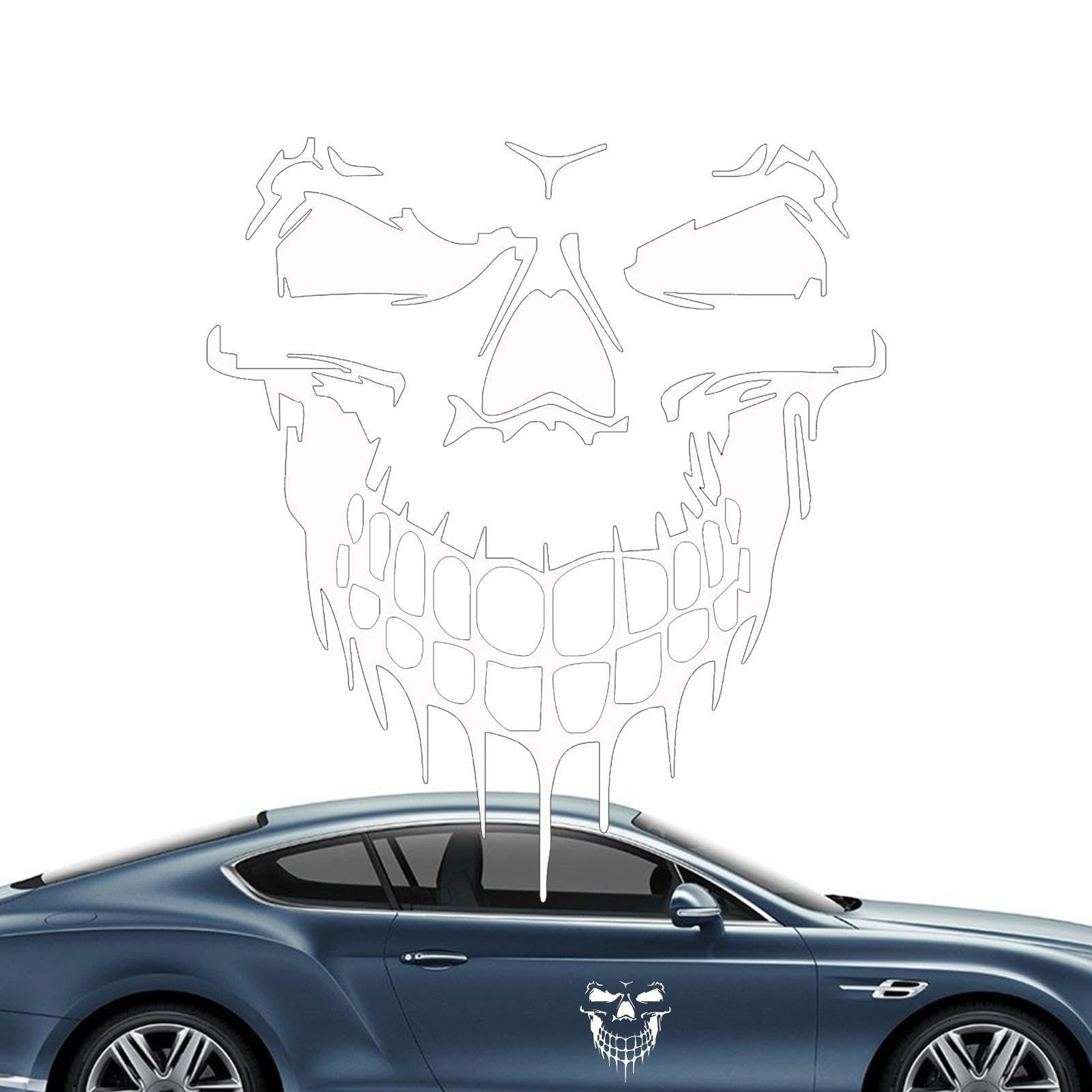 Euyehn Totenkopf-Kapuzenaufkleber - Reflektierender Totenkopf-Motorhaubenaufkleber, selbstklebend,Auto-Motorhaubenaufkleber, Cooler Totenkopf-Aufkleber für LKW, SUV, Motorrad, Fahrrad, vertuscht die von Euyehn