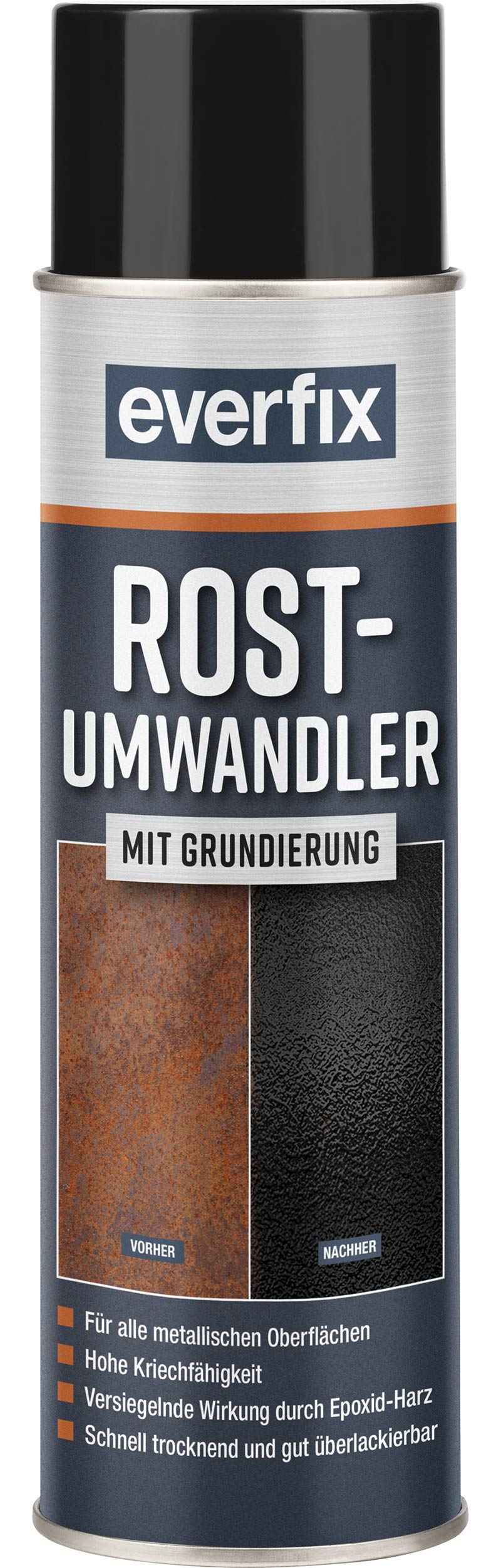 Everfix Rostumwandler Spray mit Grundierung (500 ml) Rostentferner für Metall - Rost entfernen an Auto, Fahrrad, Zaun, etc. von Everfix