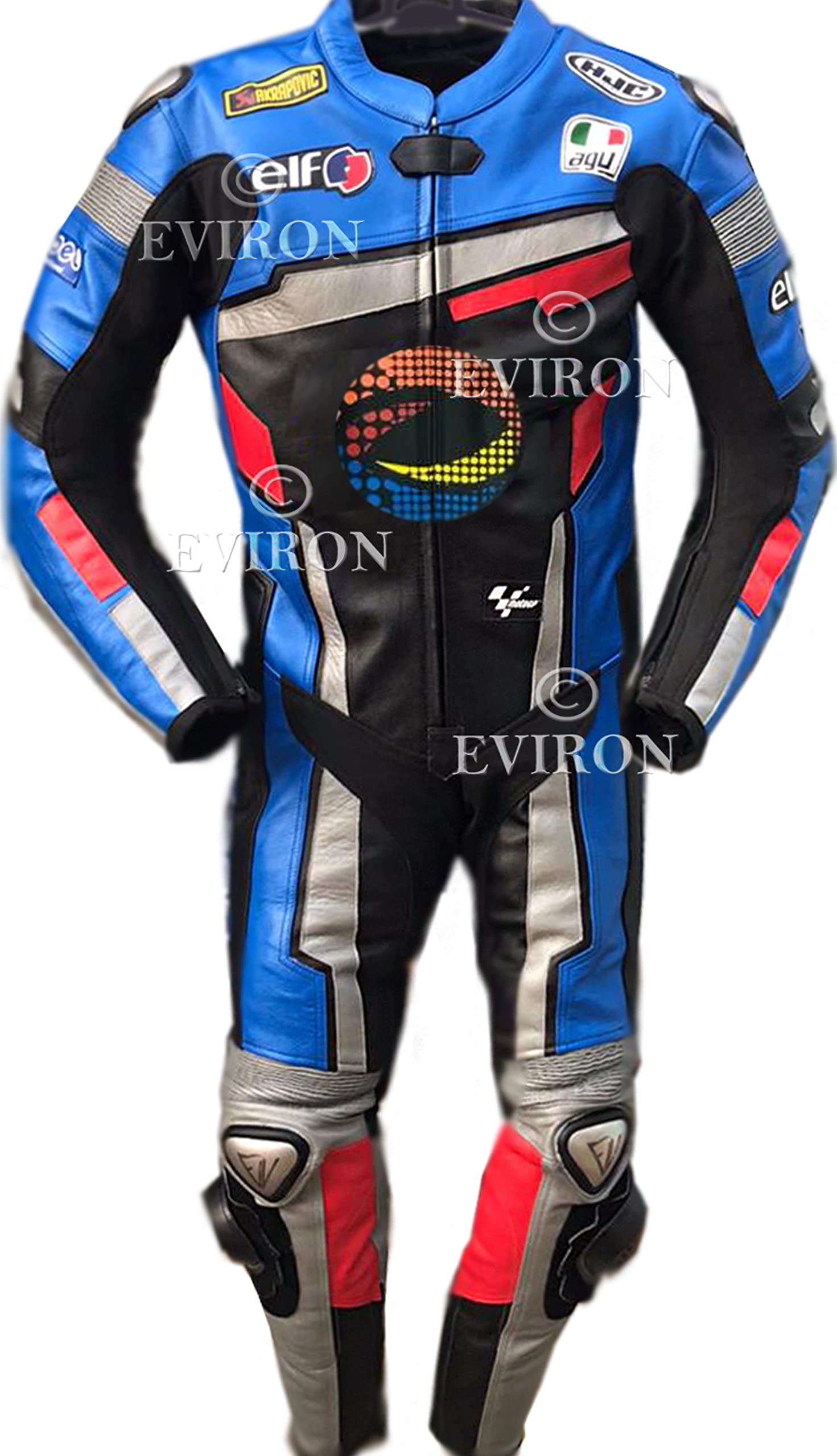 Motorrad 2-teiliger Lederanzug New Multicolor Design (Schwarz & Blau, 4XL) von Eviron