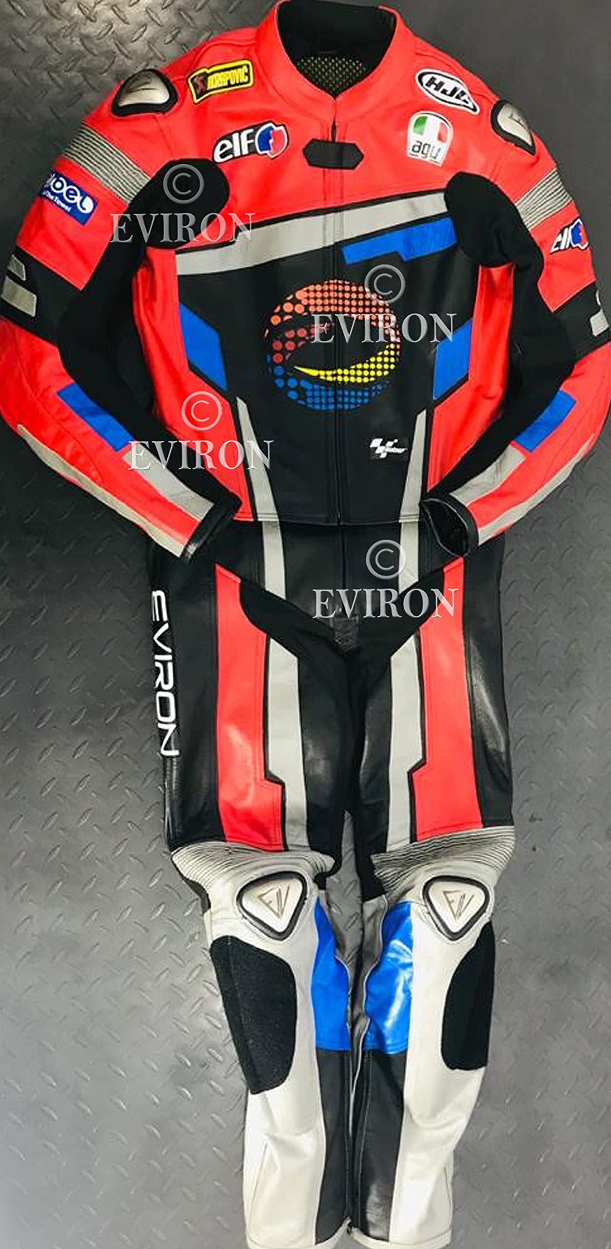 Motorradkombi aus Leder, 2-teilig, Rot (XXXL) von Eviron