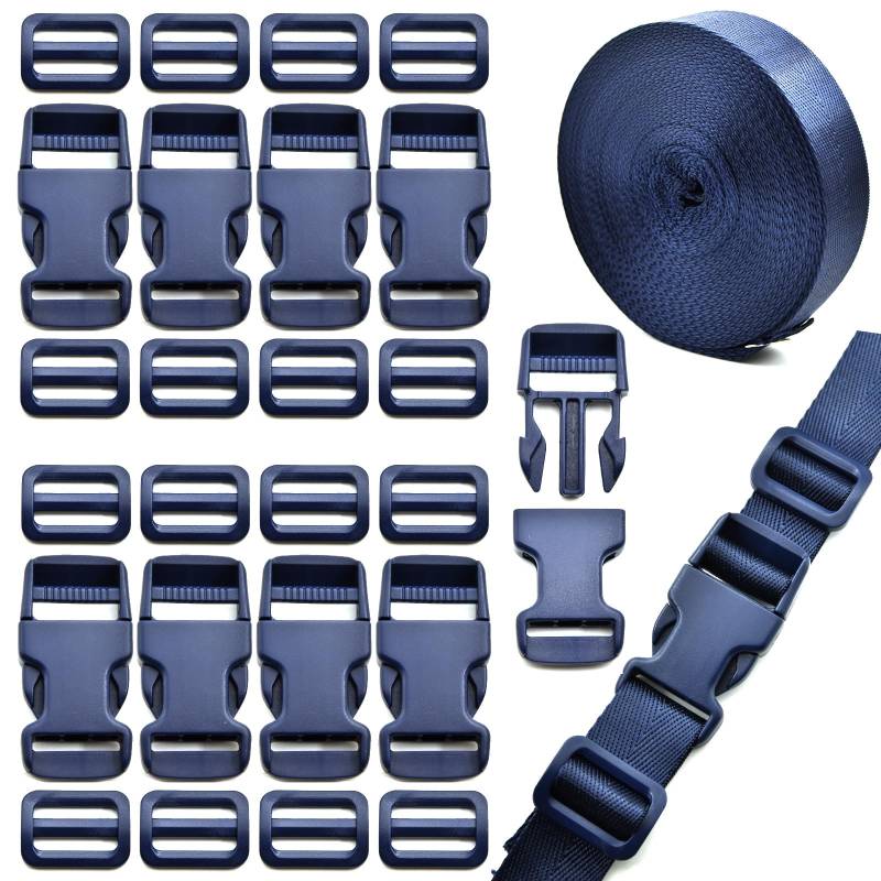 Schnallen Gurtband Set 25mm, 10 Yards Navy Blau Nylon Gurtband mit Schnallen 10 Stück Schnelltrennschnalle für Rucksack Gepäckgurten DIY (Navy Blau) von Eviznbou