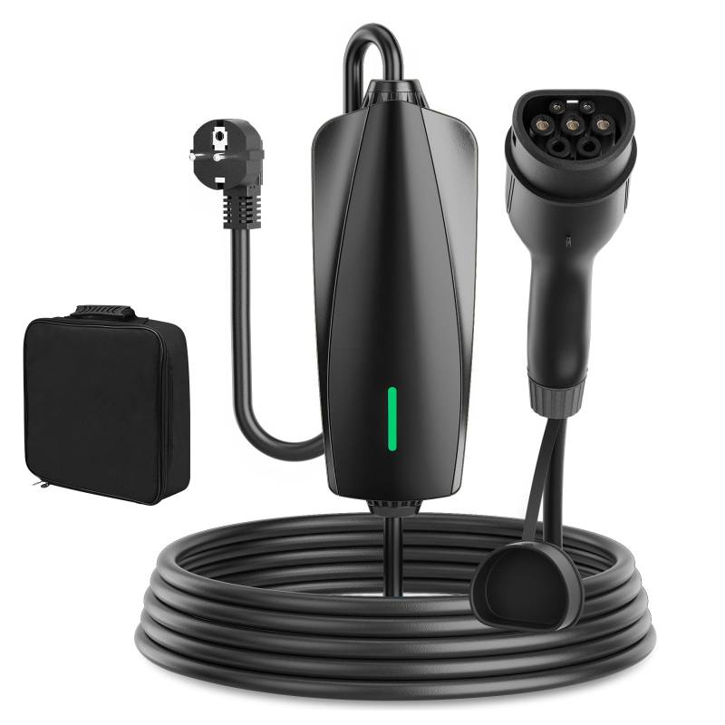 Evjuicion Ladekabel Elektroauto Typ 2 Schuko 15m, Notladegerät EV-Ladegerät mit LED-Anzeige, 3.68kW Auto Ladekabel 16a Typ 2, IP67, IEC 62196-2, Tragbar Typ 2 Ladekabel mit Tasche (15 Meter-Schwarz) von Evjuicion