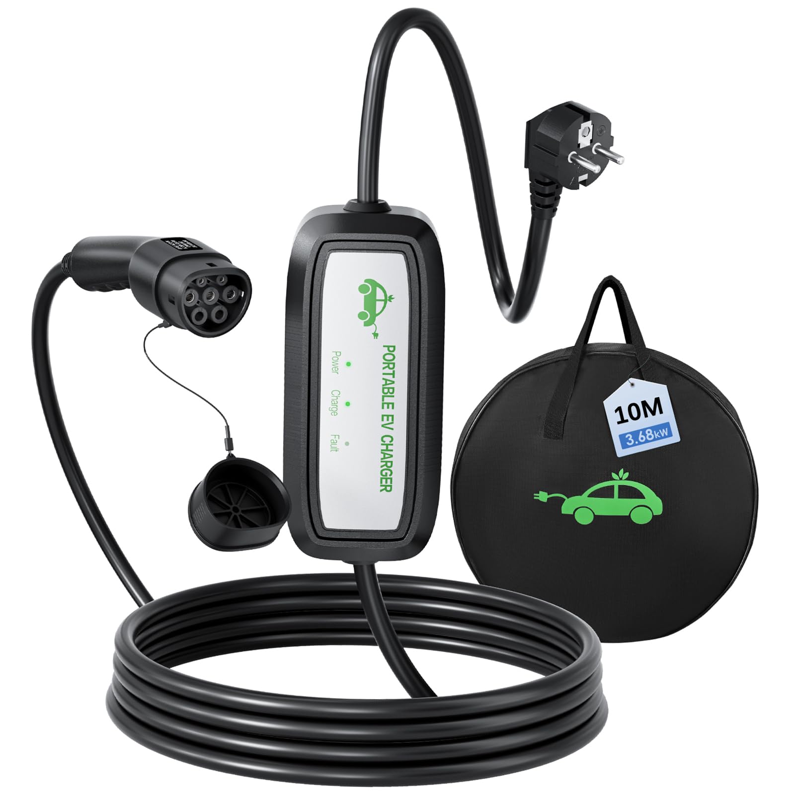 Evjuicion Ladekabel Typ 2 Schuko 3.68kW, 16A Ladekabel Elektroauto Typ 2 Schuko, 10M E Auto ladekabel Typ 2 Schuko, EV Charger mit Tragetasche, für PHEV/EV, Typ 2 & CCS2 (IEC 62196-2) (10M) von Evjuicion