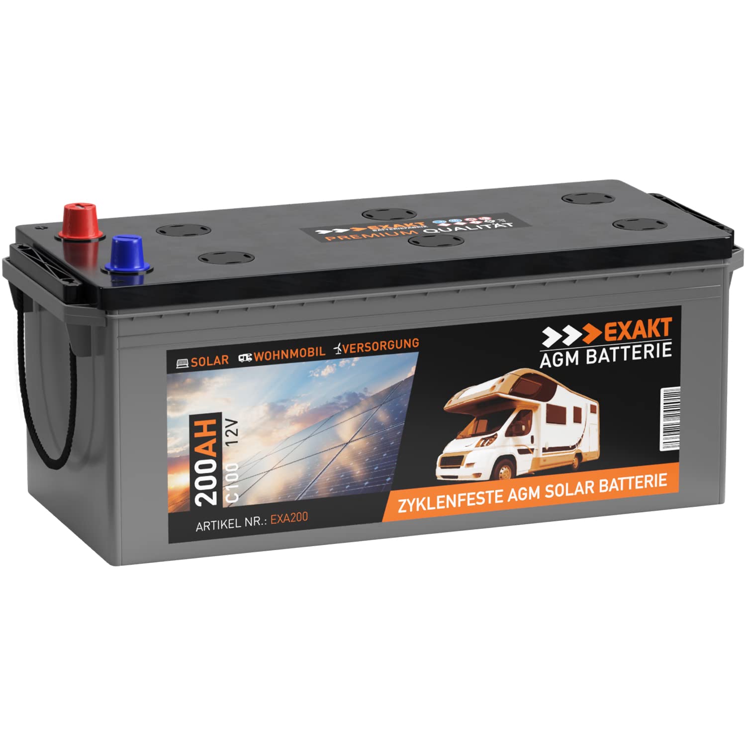 EXAKT AGM Batterie 200Ah 12V C100 statt 180Ah 170Ah Solarbatterie Wohnmobil Batterie Solar Boot Camping Versorgung Verbraucherbatterie von Exakt