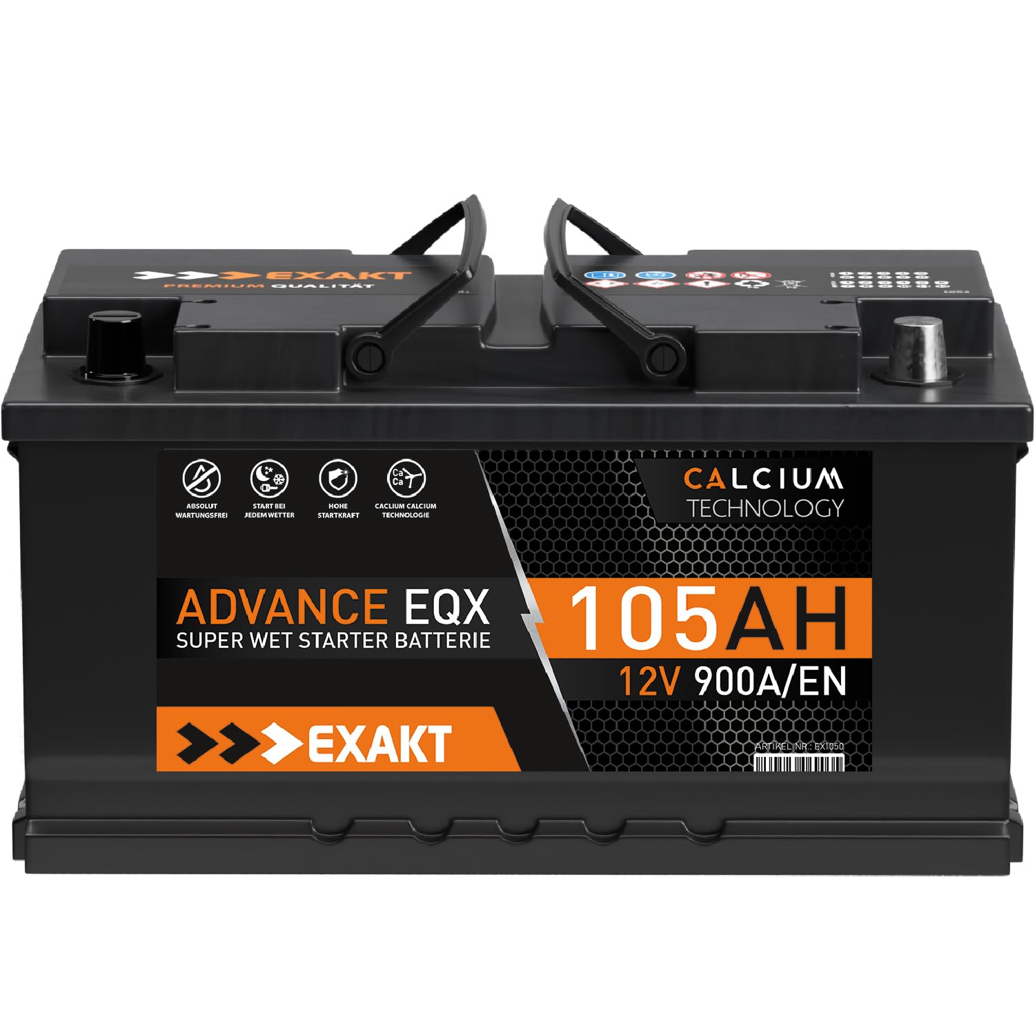 EXAKT Autobatterie 12V 105Ah Starterbatterie PKW KFZ Auto Batterie ersetzt 100Ah 88Ah 90Ah 92Ah 95Ah von Exakt