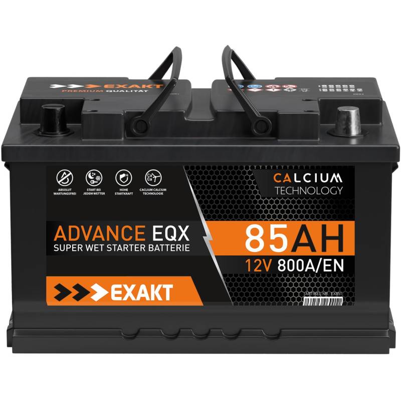 EXAKT Autobatterie 12V 85Ah Starterbatterie PKW KFZ Auto Batterie (85Ah) von Exakt