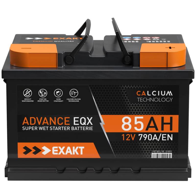 EXAKT Autobatterie 12V 85Ah Starterbatterie PKW KFZ Auto Batterie wartungsfrei statt 74Ah 75Ah 77Ah 80Ah von Exakt