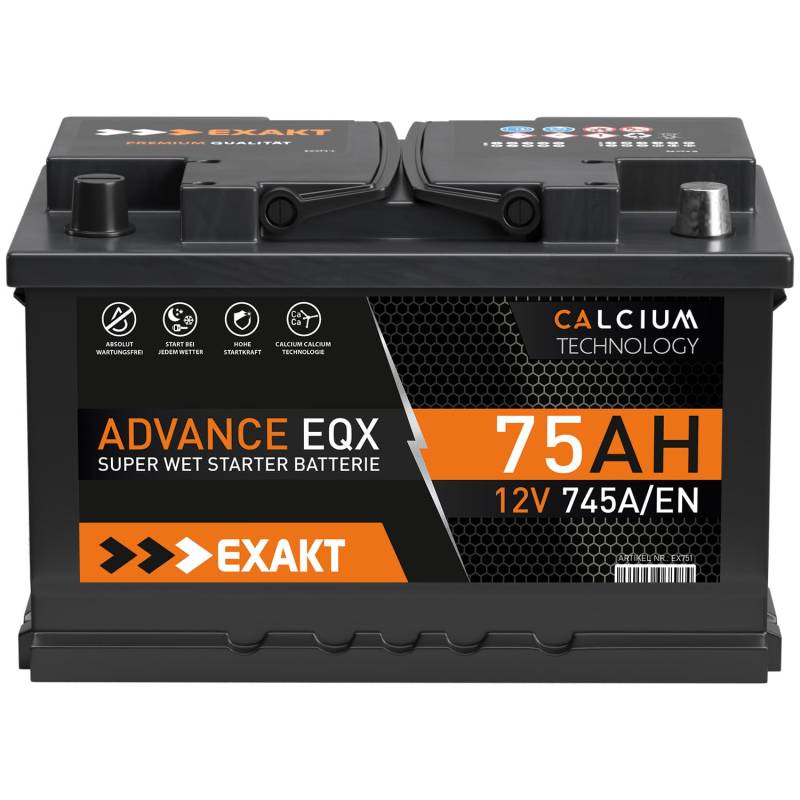 EXAKT Autobatterie 75Ah 12V Starterbatterie PKW KFZ Auto Batterie ersetzt 72Ah 74Ah 77Ah 80Ah von Exakt