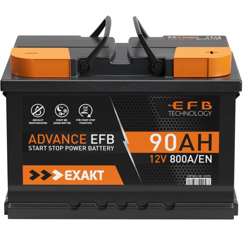 EXAKT EFB Batterie 90Ah 12V 800A/EN Start Stop Batterie ersetzt 70Ah 75Ah 80Ah Autobatterie Starterbatterie von Exakt