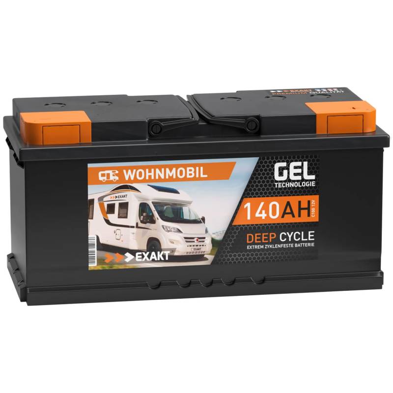 EXAKT Gel Batterie 12V 140Ah Wohnmobil Batterie Solarbatterie Versorgung Gelbatterie Gel Akku ersetzt 120Ah 130Ah von Exakt