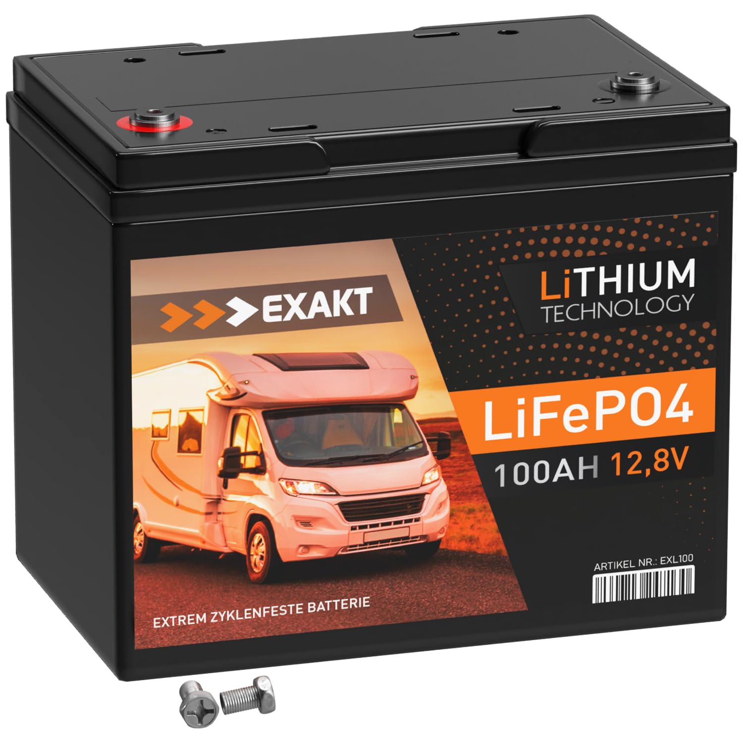 EXAKT LiFePO4 100Ah 12V Mini inkl. BMS Lithium Batterie Solarbatterie Akku Wohnmobil Solar Bootsbatterie USV von Exakt