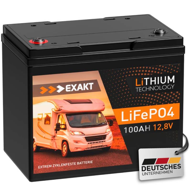 EXAKT LiFePO4 100Ah 12V Mini inkl. BMS Lithium Batterie Solarbatterie Akku Wohnmobil Solar Bootsbatterie USV von Exakt