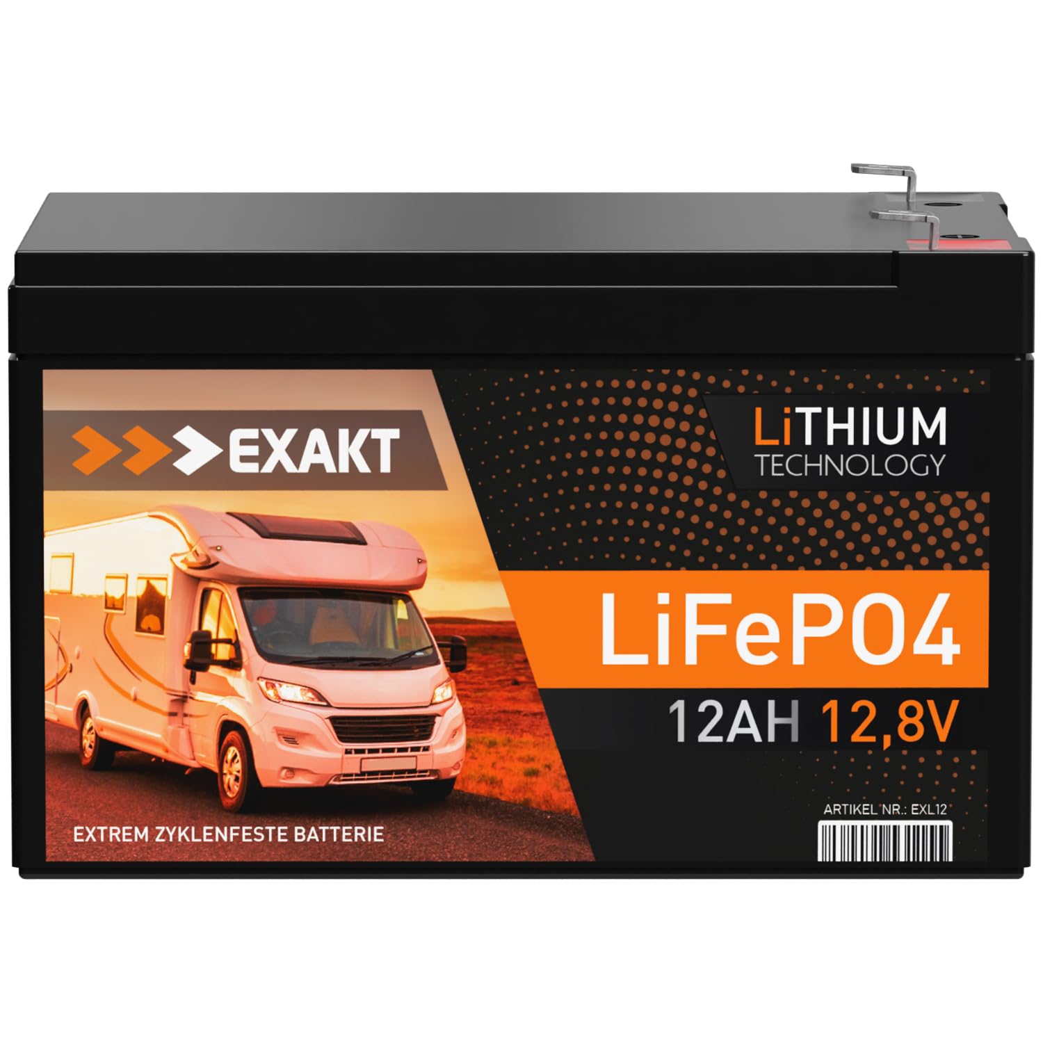 EXAKT LiFePO4 12V 12Ah Akku Lithium Batterie Wohnmobil Batterie Solar Lithium Eisenphosphat Akku Solar USV ers. 8Ah 10Ah von Exakt