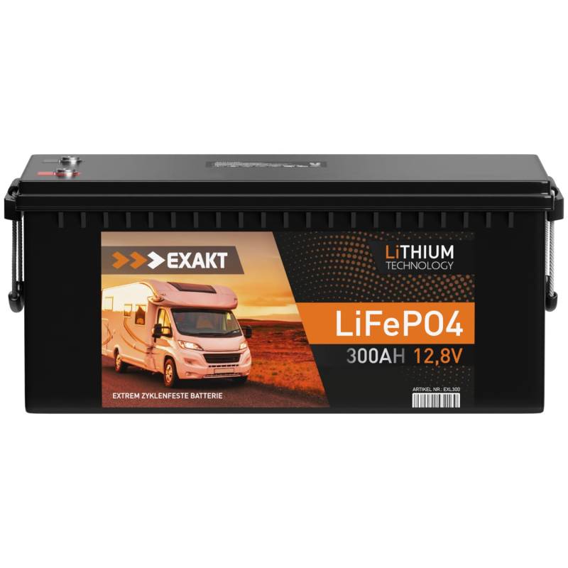 EXAKT LiFePO4 12V 300Ah inkl. BMS Lithium Batterie Bootsbatterie Wohnmobil Batterie Solarbatterie Lithium Solar USV ersetzt 280Ah 200Ah von Exakt