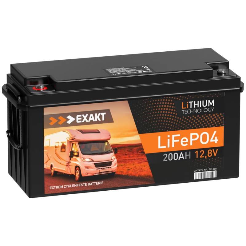 EXAKT LiFePO4 200Ah 12V inkl. BMS Lithium Batterie Solarbatterie Akku Wohnmobil Solar Bootsbatterie USV von Exakt