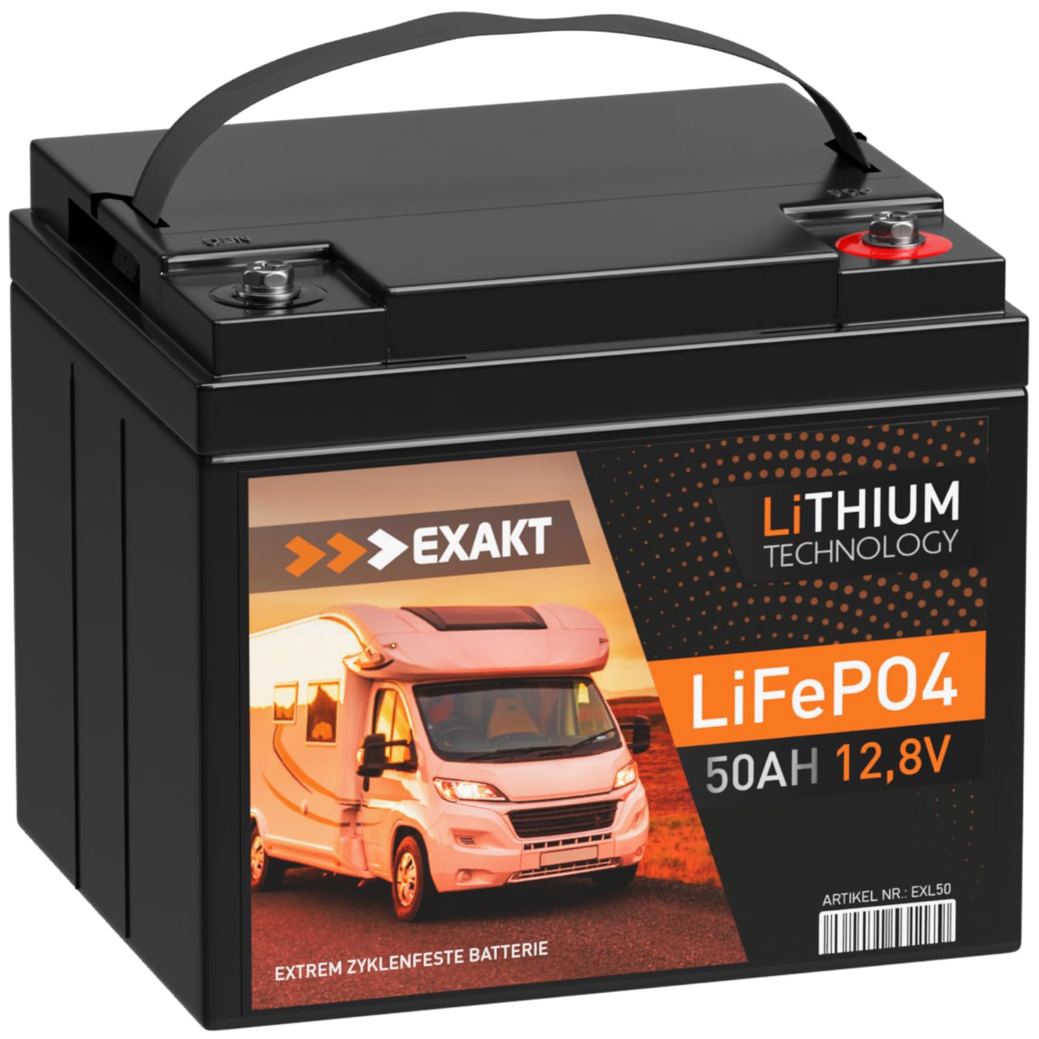 EXAKT LiFePO4 50Ah 12V Akku Lithium Batterie Solarbatterie Wohnmobil Batterie Lithium Eisenphosphat Solar inkl. BMS Bootsbatterie USV von Exakt