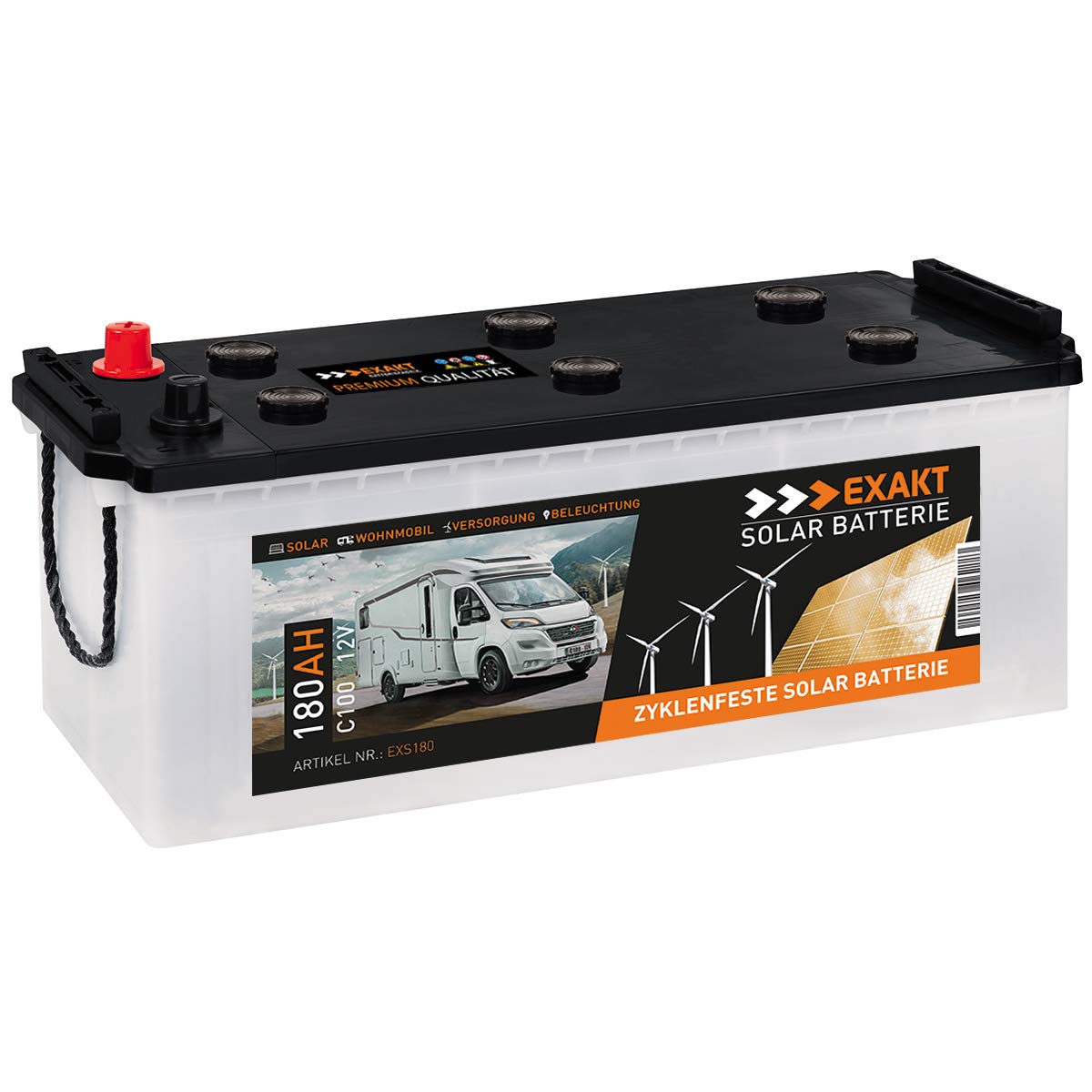 EXAKT Solarbatterie 180Ah 12V Wohnmobil Antrieb Versorgung Boot Mover Photovoltaik Windkraft Batterie (180AH) von Exakt