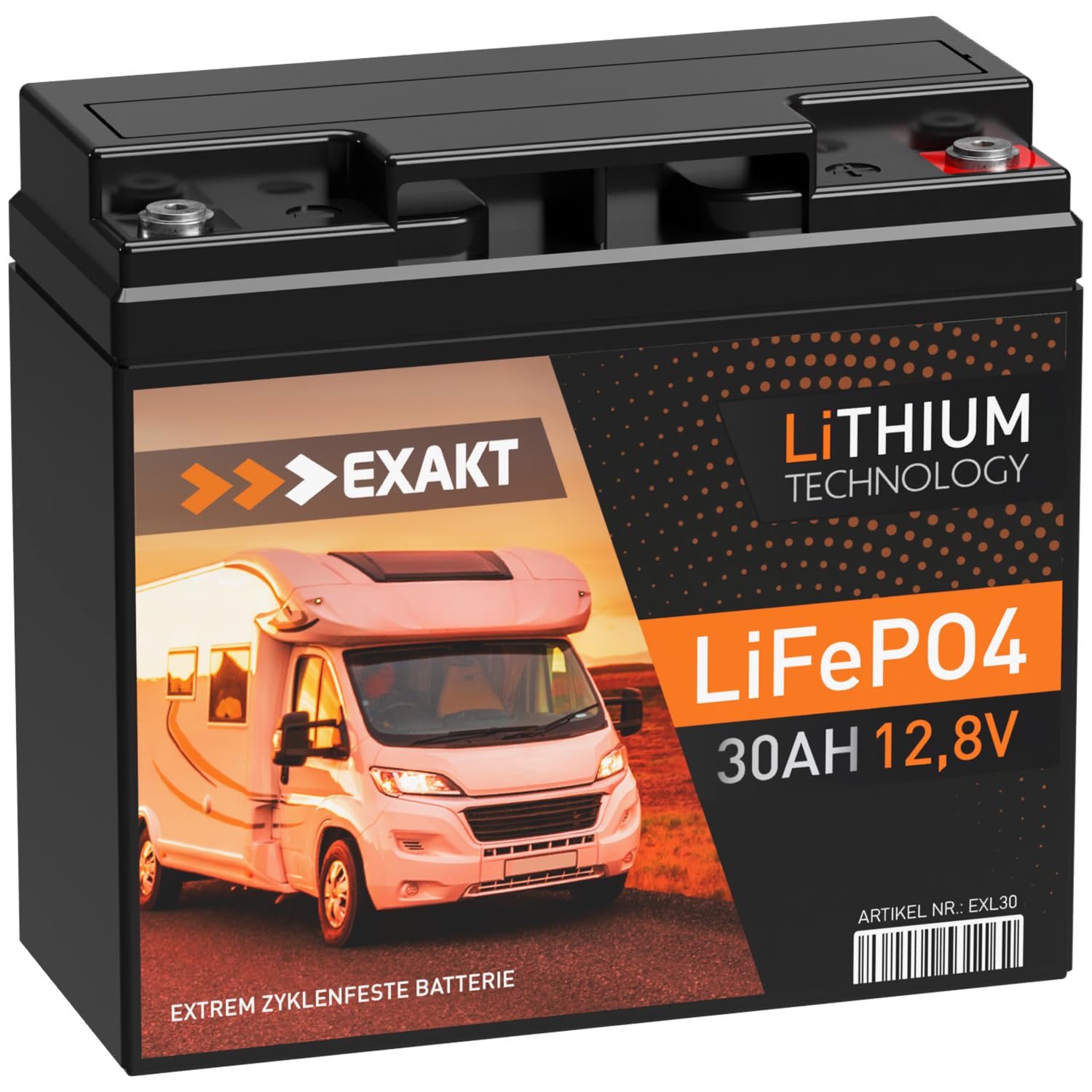 Exakt LiFePO4 12V 30Ah Akku Lithium Batterie Wohnmobil Batterie Solarbatterie Lithium Eisenphosphat Solar USV ersetzt 20Ah 22Ah 24Ah 25Ah 26Ah von Exakt