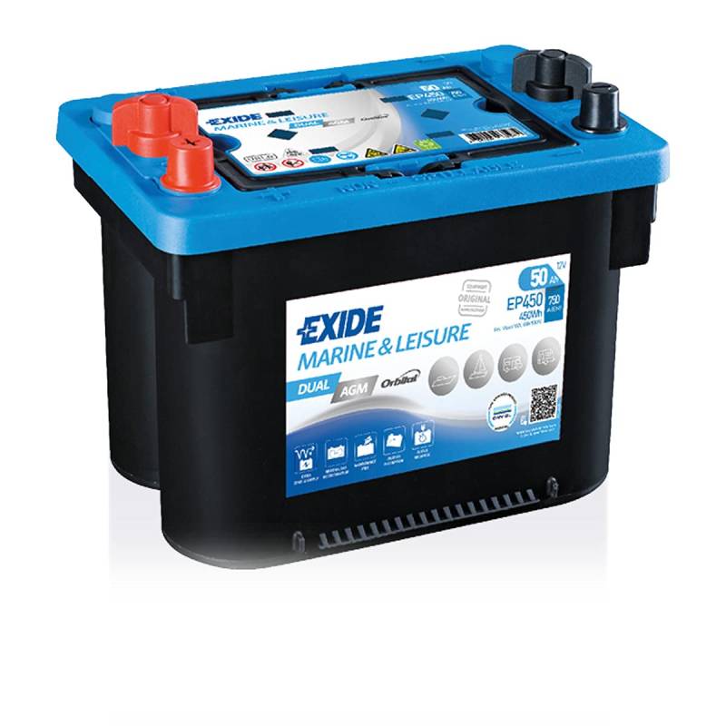 Exide EP450 Dual AGM Starter-Batterie und Versorgungsbatterie 12V 50Ah 450Wh 750A von Exide Batteries