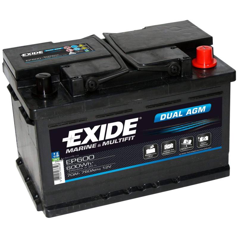 Exide EP600 Dual AGM Starter-Batterie und Versorgungsbatterie 12V 70Ah 600Wh 760A von Exide Batteries