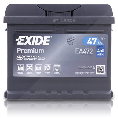 Exide EA472 Premium Carbon Boost 47 Ah 450 A [Hersteller-Nr. EA472] für Alfa Romeo, Audi, Austin, BMW, Citroën, Daf, Ford, Hyundai, Jaguar, Lancia, Lo von Exide