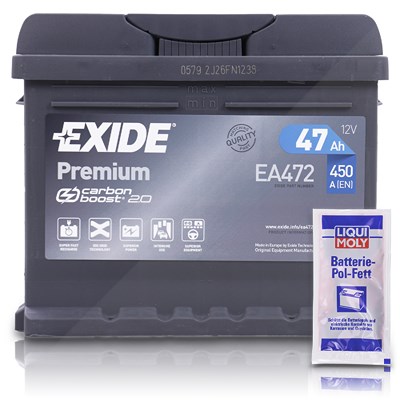 Exide EA472 Premium Carbon Boost 47Ah 450A+10g Pol-Fett [Hersteller-Nr. EA472] für Alfa Romeo, Audi, Austin, BMW, Citroën, Daf, Ford, Hyundai, Jaguar, von Exide