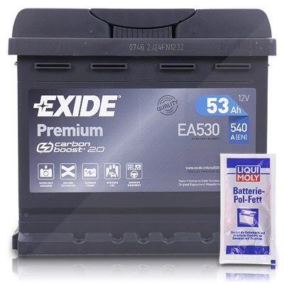 Exide EA530 Premium Carbon Boost 53Ah 540A+10g Pol-Fett [Hersteller-Nr. EA530] für Abarth, Alfa Romeo, Alpine, Audi, Austin, Autobianchi, Bentley, BMW von Exide