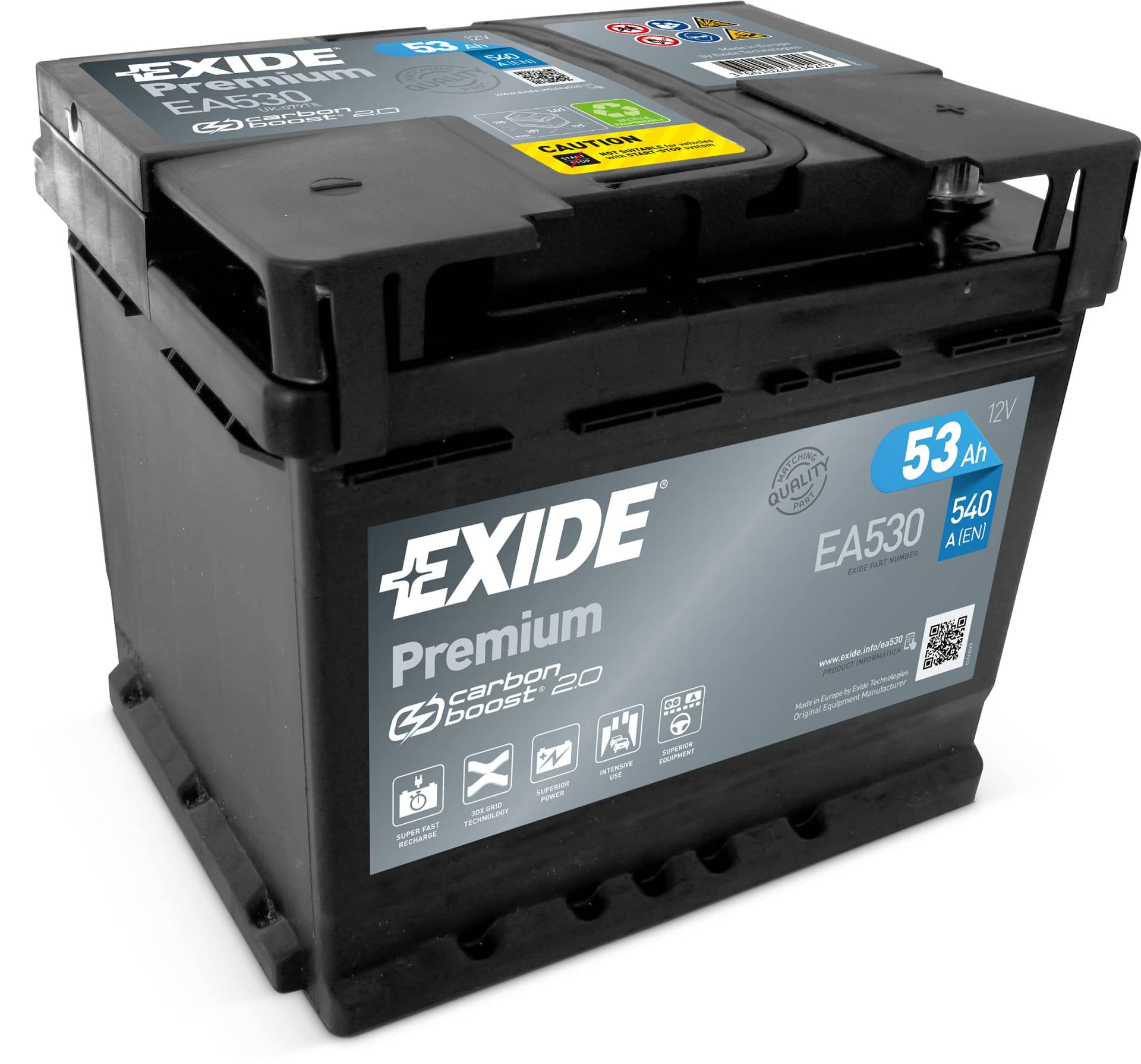 Exide EA530 Premium Carbon Boost Autobatterie 12V 53Ah 540A von Exide