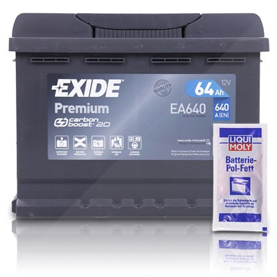 Exide EA640 Premium Carbon Boost 64Ah 640A+10g Pol-Fett [Hersteller-Nr. EA640] für Abarth, Alfa Romeo, Alpina, Audi, Austin, Bentley, BMW, Chery, Chev von Exide