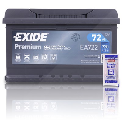 Exide EA722 Premium Carbon Boost 72Ah 720A+10g Pol-Fett [Hersteller-Nr. EA722] für Alfa Romeo, Audi, Austin, Bentley, BMW, Cadillac, Chevrolet, Citroë von Exide