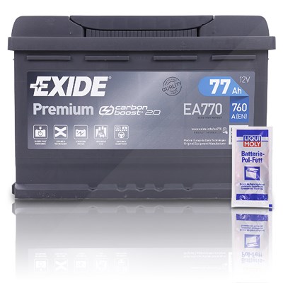 Exide EA770 Premium Carbon Boost 77Ah 760A+10g Pol-Fett [Hersteller-Nr. EA770] für Alfa Romeo, Alpina, Alpine, Aro, Aston Martin, Audi, Bentley, Berto von Exide