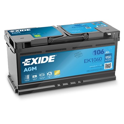 Exide EK1060 AGM Starterbatterie 106Ah 950A [Hersteller-Nr. EK1060] für Alpina, Audi, Bentley, BMW, Fiat, Hyundai, Iveco, Jeep, Land Rover, Mercedes-B von Exide