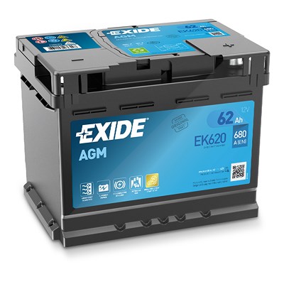 Exide EK620 AGM Starterbatterie 62Ah 680A [Hersteller-Nr. EK620] für Alfa Romeo, Alpina, Audi, Bentley, BMW, Citroën, Dacia, Fiat, Honda, Hyundai, Jag von Exide