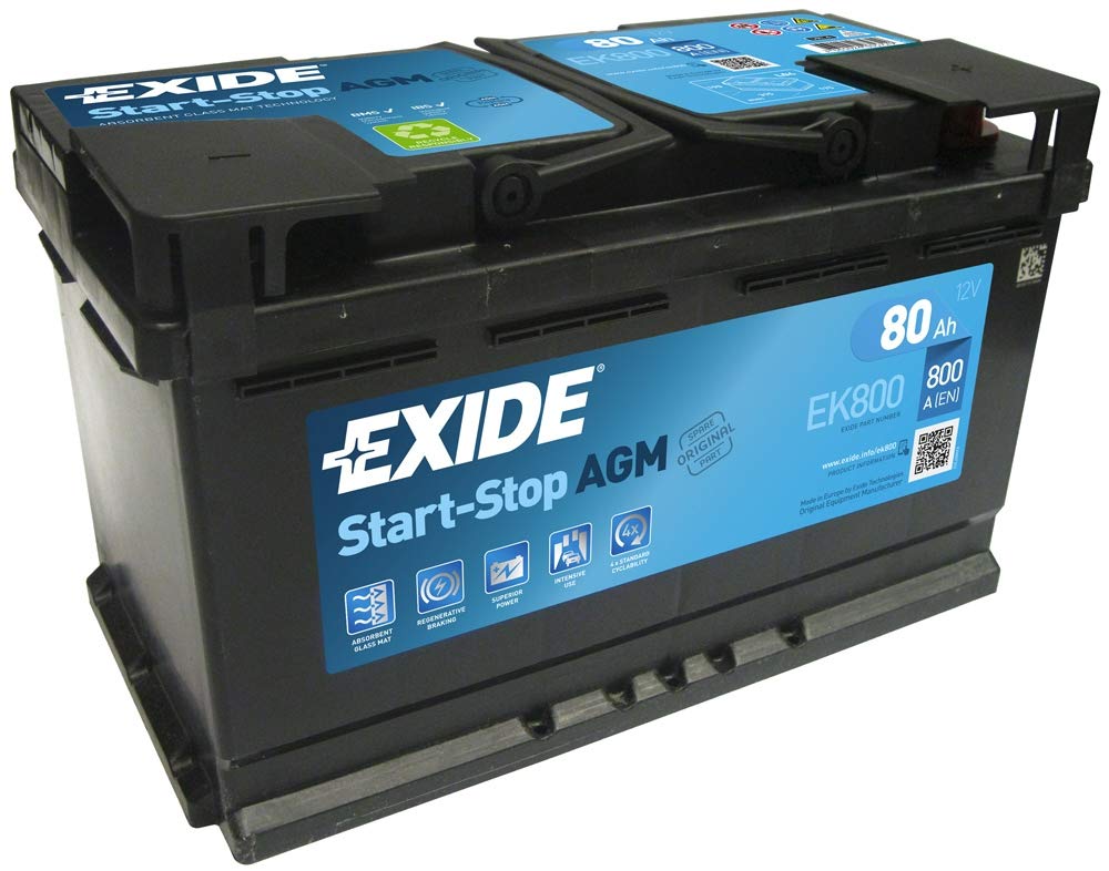 Exide EK800 12V 80Ah 800A AGM VRLA Autobatterie MINI 61217555719-3 Jahre Garantie (bitte vor dem Kauf die GröÃŸe überprüfen) von EXIDE