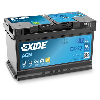 Exide EK820 AGM Starterbatterie 82Ah 800A [Hersteller-Nr. EK820] für Alfa Romeo, Alpina, Audi, BMW, Cadillac, Chevrolet, Chrysler, Dodge, Fiat, Ford, von Exide