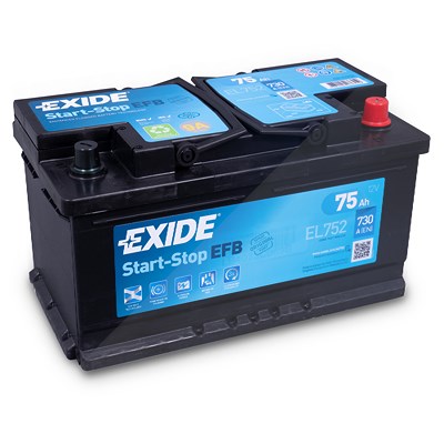 Exide EL752 EFB Starterbatterie 75Ah 730A [Hersteller-Nr. EL752] für Alfa Romeo, Alpina, Aston Martin, BMW, Chevrolet, Chrysler, Dodge, Ford, Ford Usa von Exide