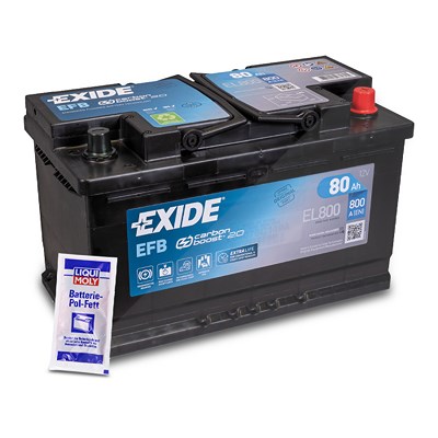 Exide EL800 EFB Starterbatterie 80Ah 800A + 10g Batterie-Pol-Fett [Hersteller-Nr. EL800] für Alfa Romeo, Audi, BMW, Cadillac, Chevrolet, Chrysler, Dod von Exide