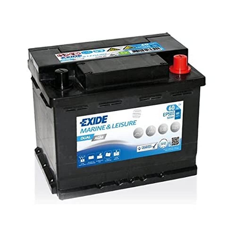 Exide EP500 Dual AGM Starter-Batterie und Versorgungsbatterie 12V 60Ah 500Wh 680A von Exide