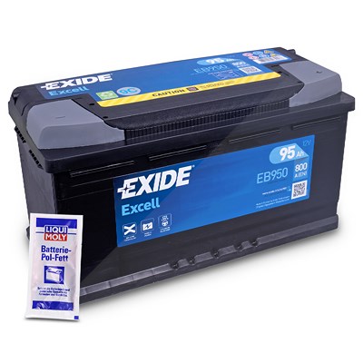 Exide Excell EB950 Starterbatterie 95Ah 800A + 10g Batterie-Pol-Fett [Hersteller-Nr. EB950] für Alfa Romeo, Alpina, Aston Martin, Audi, Bentley, BMW, von Exide