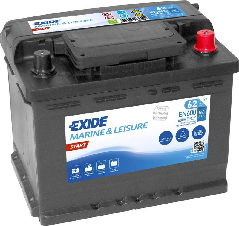 Exide Unisex-Adult NBA-932 Marine Start 12V 62AH 600A, Multicolor, 62 Ah von Exide