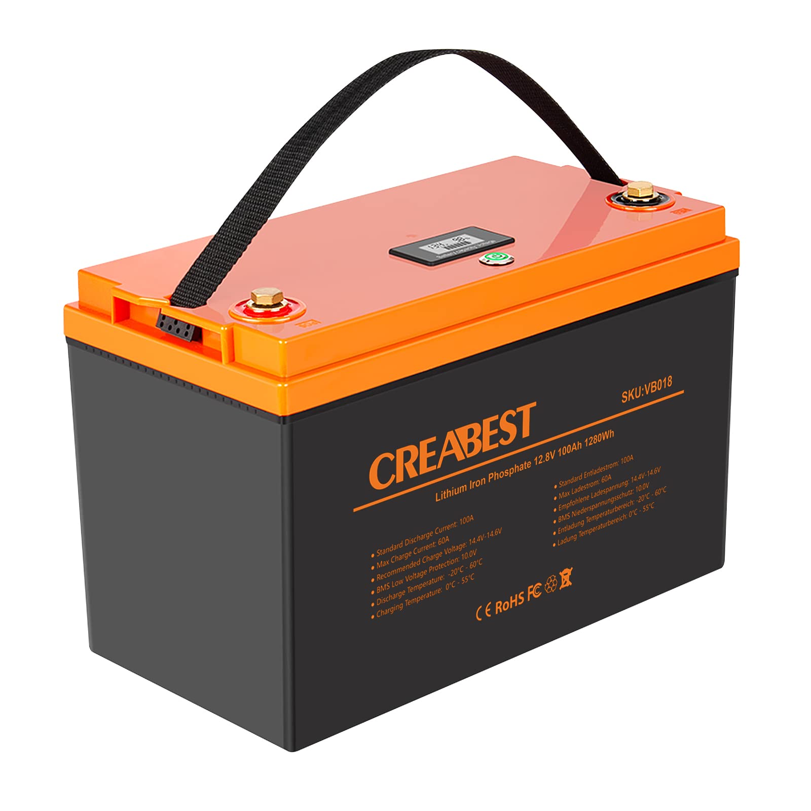 CREABEST 12V 100Ah LiFePO4 Freizeitbatterie mit 3000+ Ladezyklen und BMS Schutz Versorgungsbatterie für Wohnmobile, Wohnmobile, Caravans, Marineschiffe, Golfwagen von Exmate