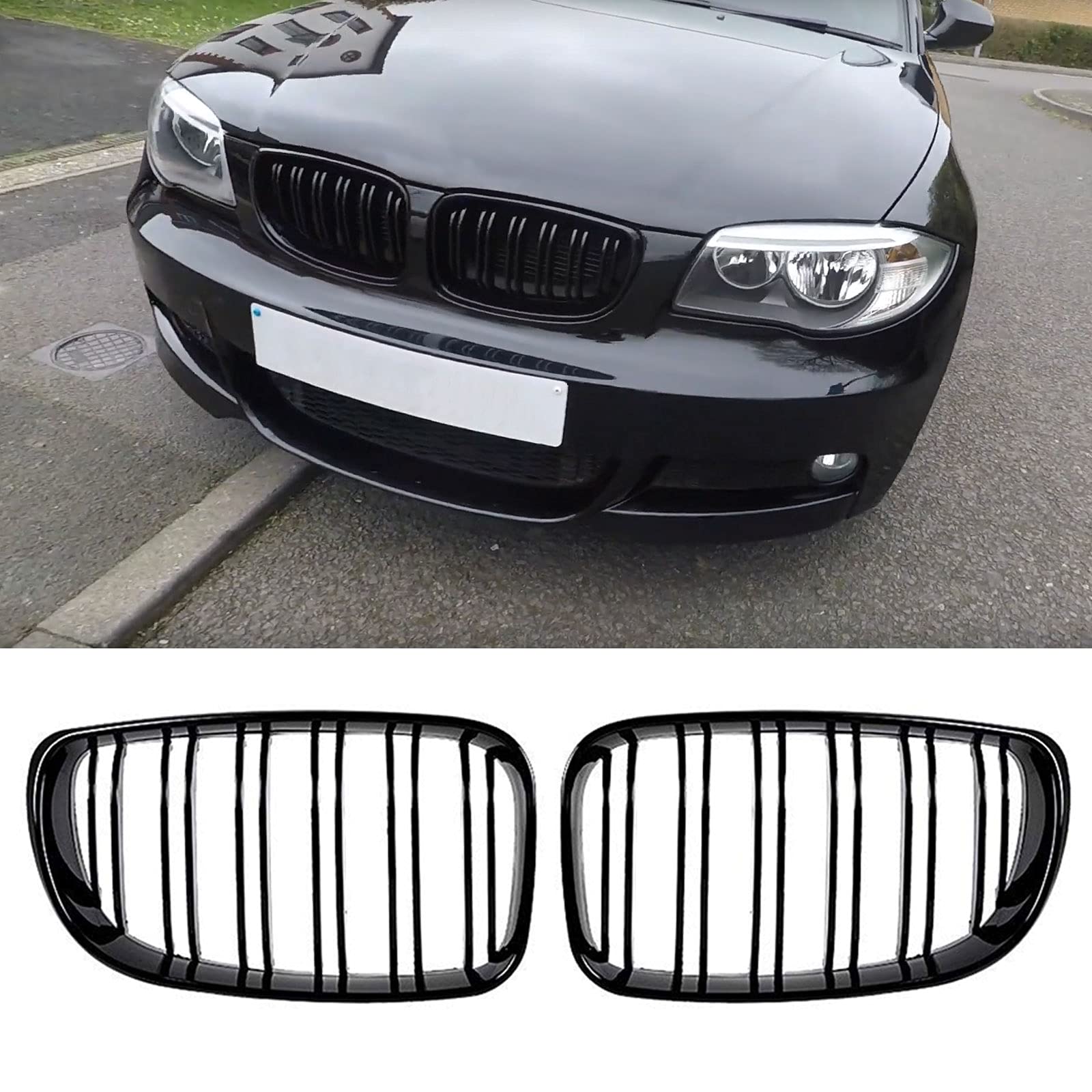 1 Paar Kühlergrille, Hochglanz-schwarzer Nierengrill, Kompatibel mit E81 E82 E87 E88 1er 2008-2013, Sport-Nieren-Frontgrills von Exnemel