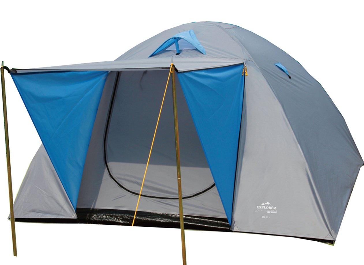 EXPLORER Zelt Iglu 2 Doppeldach Kuppelzelt mit Vordach Igluzelt 210x205x130cm 3 Personen 1500mm Wassersäule wettergeschützter Eingang Outdoor Wandern Familie Camping von Explorer