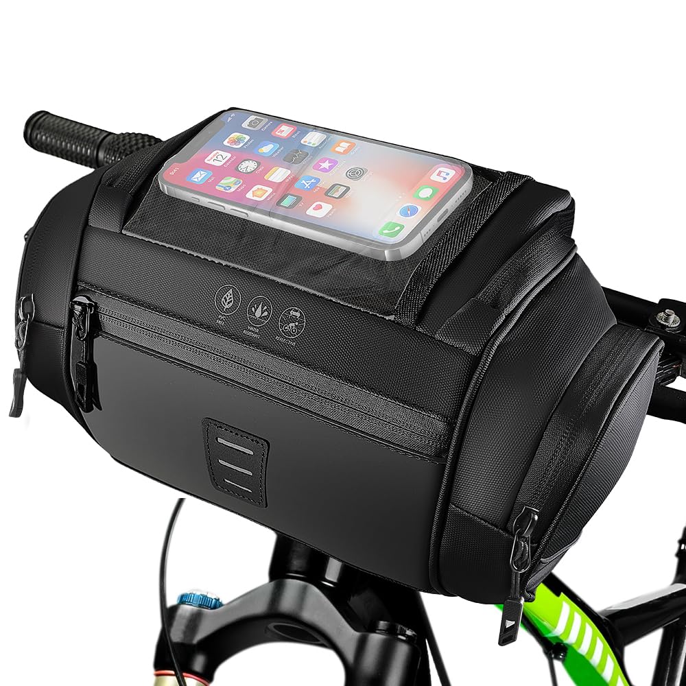 Eyein Fahrrad Lenkertasche, 4.8L wasserdichter Fahrradtasche Lenker mit Touchscreen-Handyhalter, Reflektierende Fahrradkorb vorne mit abnehmbarem Schultergurt für Rennrad MTB E-Bike Fahrten im Freien von Eyein