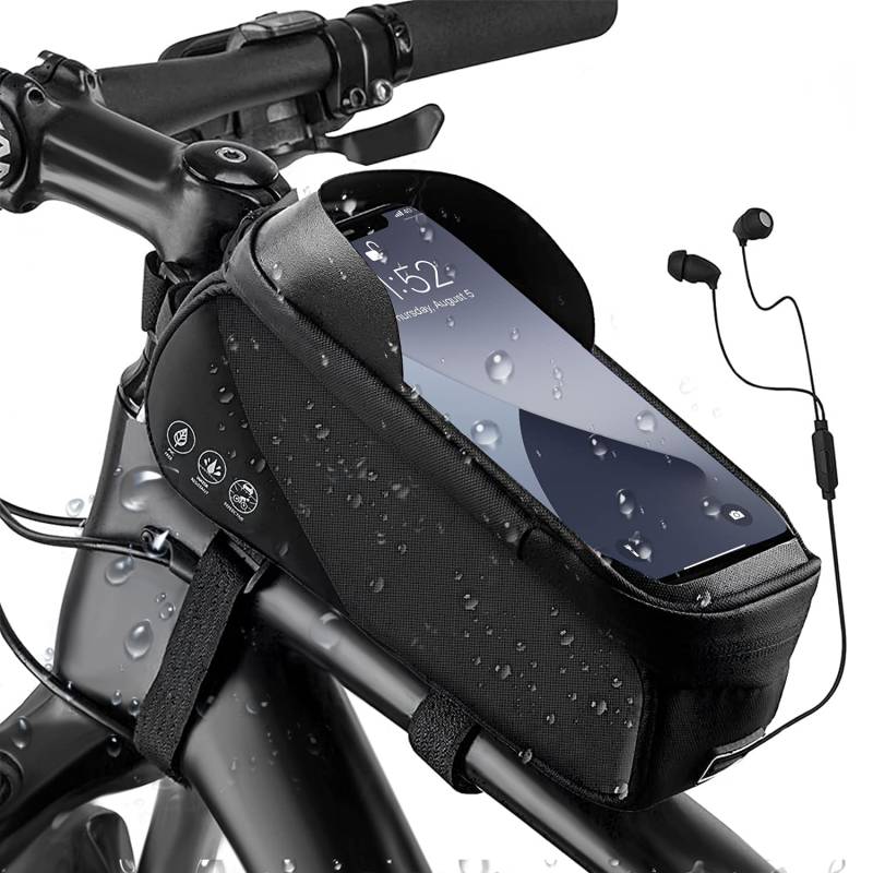 Eyein Fahrradrahmentasche, wasserdicht, für Fahrradschlauch mit Kartenhalterung, Touchscreen und Reflektortasche (schwarz) von Eyein